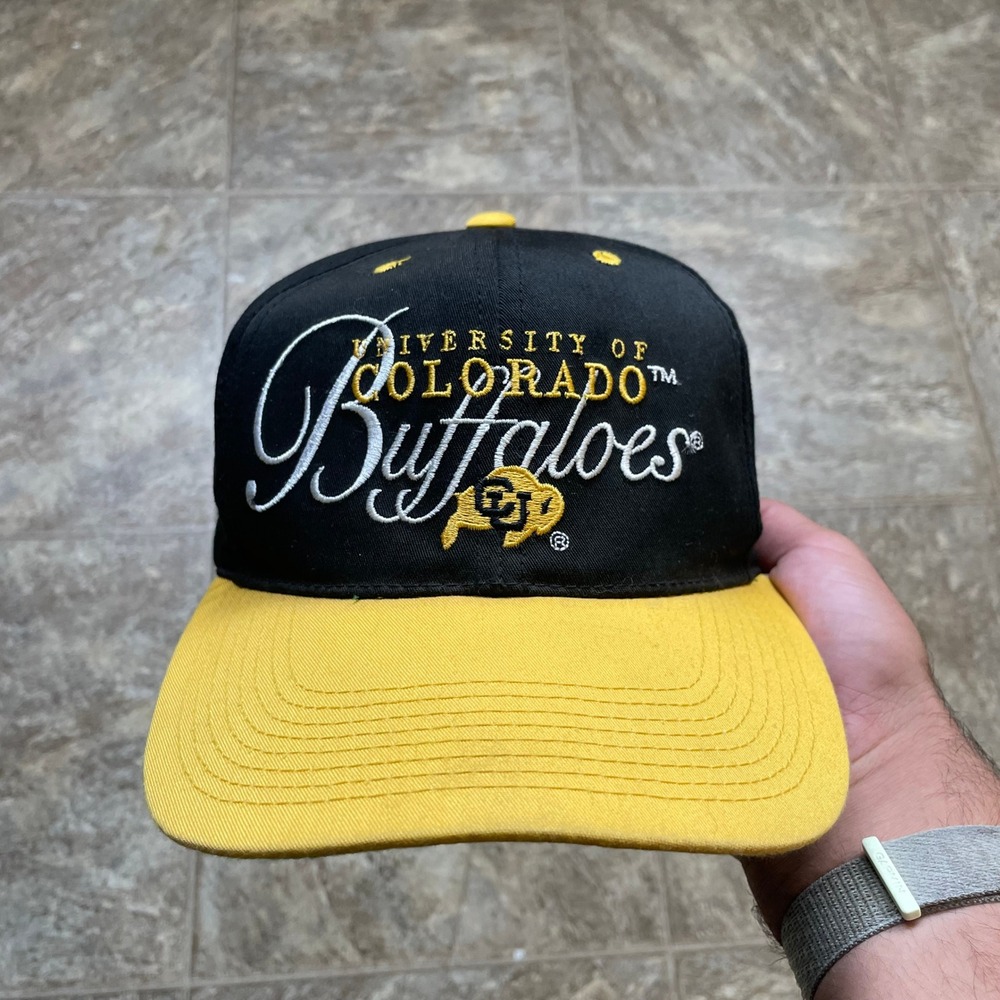 Vintage University of Colorado Buffaloes Snapback Hat Signatures Black Yellow